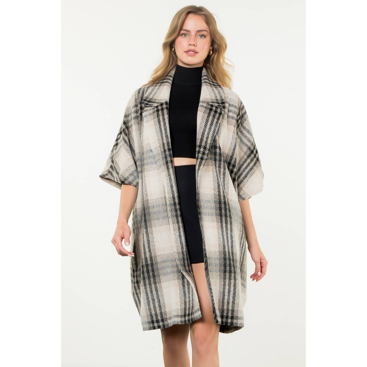 Plaid Drop Shoulder Mid Coat: RUST / XS-S-M-L(1-2-2-1)