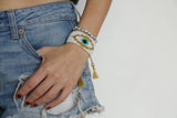 Evil Eye Tassel Bracelet White