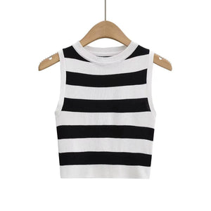 Stripe Round Neck Fitted Top