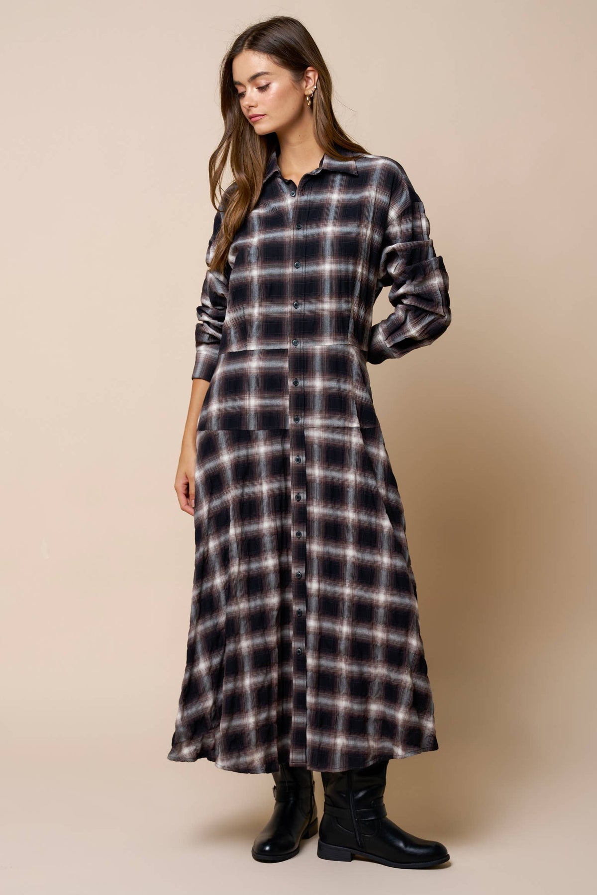 The Selena Plaid Button Down Maxi Dress