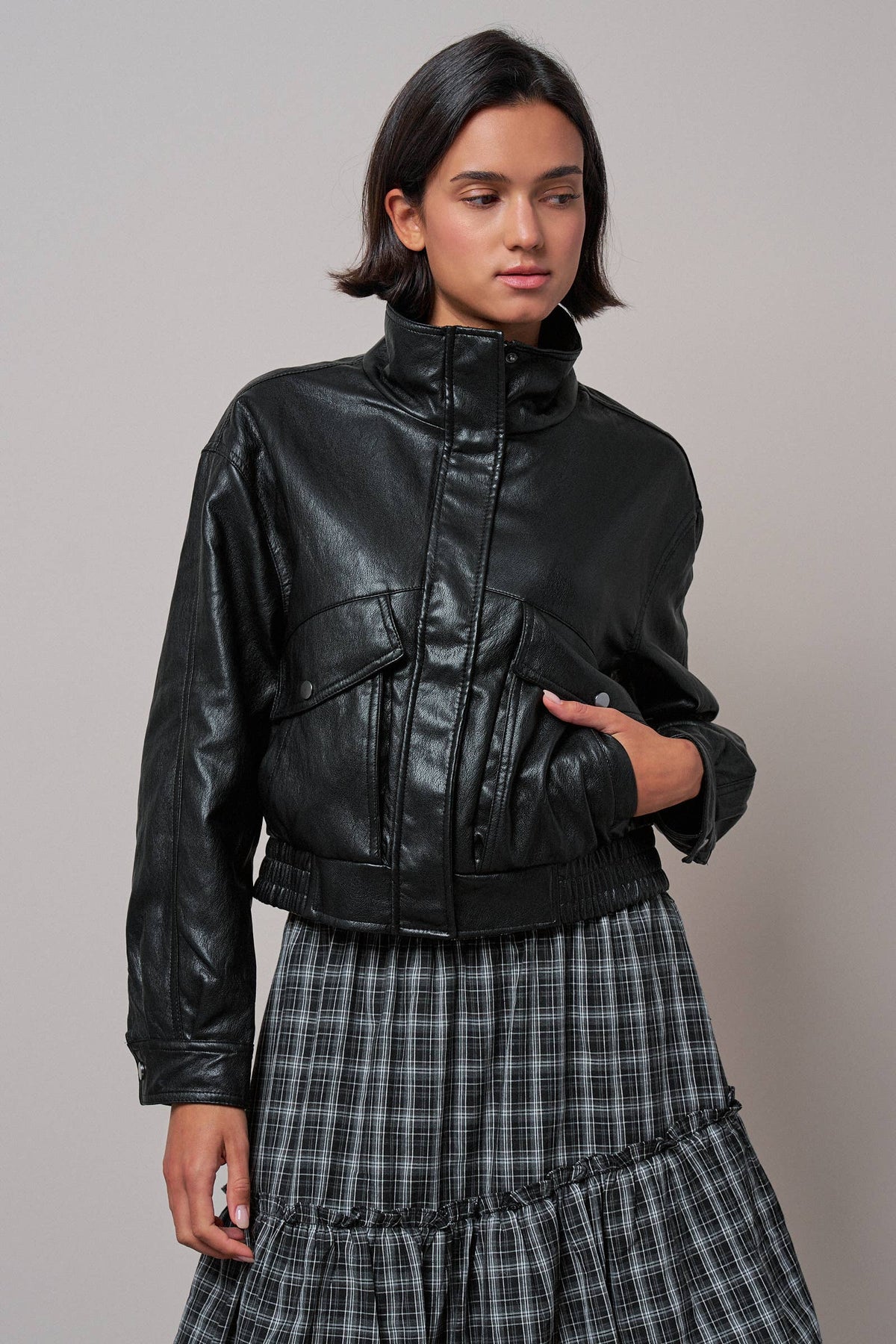 The Carlie Faux Leather Bomber Jacket