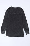 Mineral Washed Crinkled Cotton Long Sleeve Top