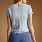 T7460   POINTELLE SHORT SLEEVE KNITTED TOP: OLD DENIM / L