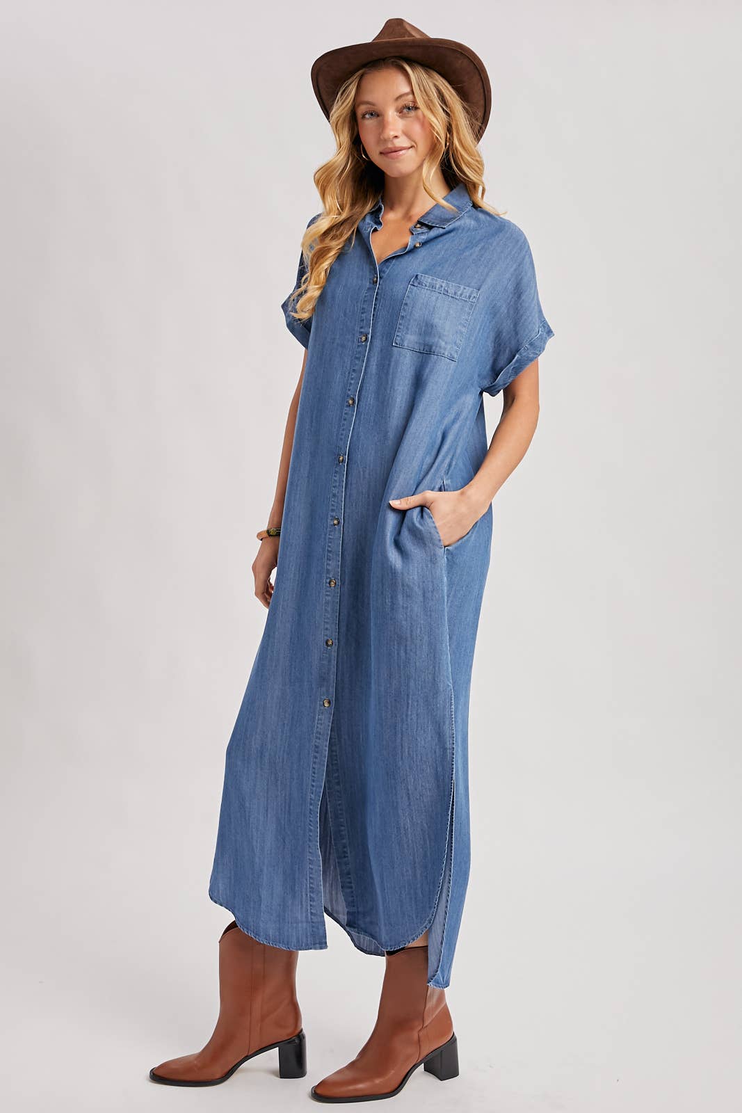 The Demi Denim Button Down Shirt Dress