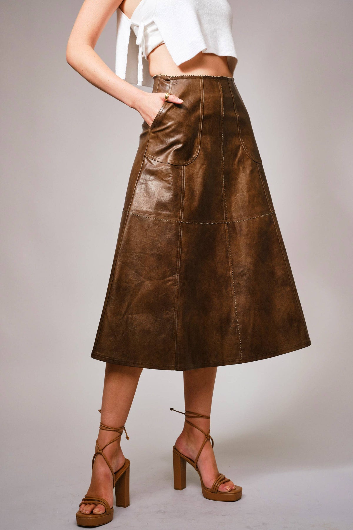 The Chelsea Faux Leather Midi Skirt