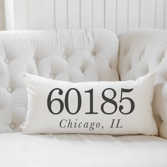 Personalized Zip Code Lumbar Pillow: White / Poly-Cotton