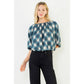 Flowy Cinched Plaid Top: BLACK / XS-S-M-L(1-2-2-1)