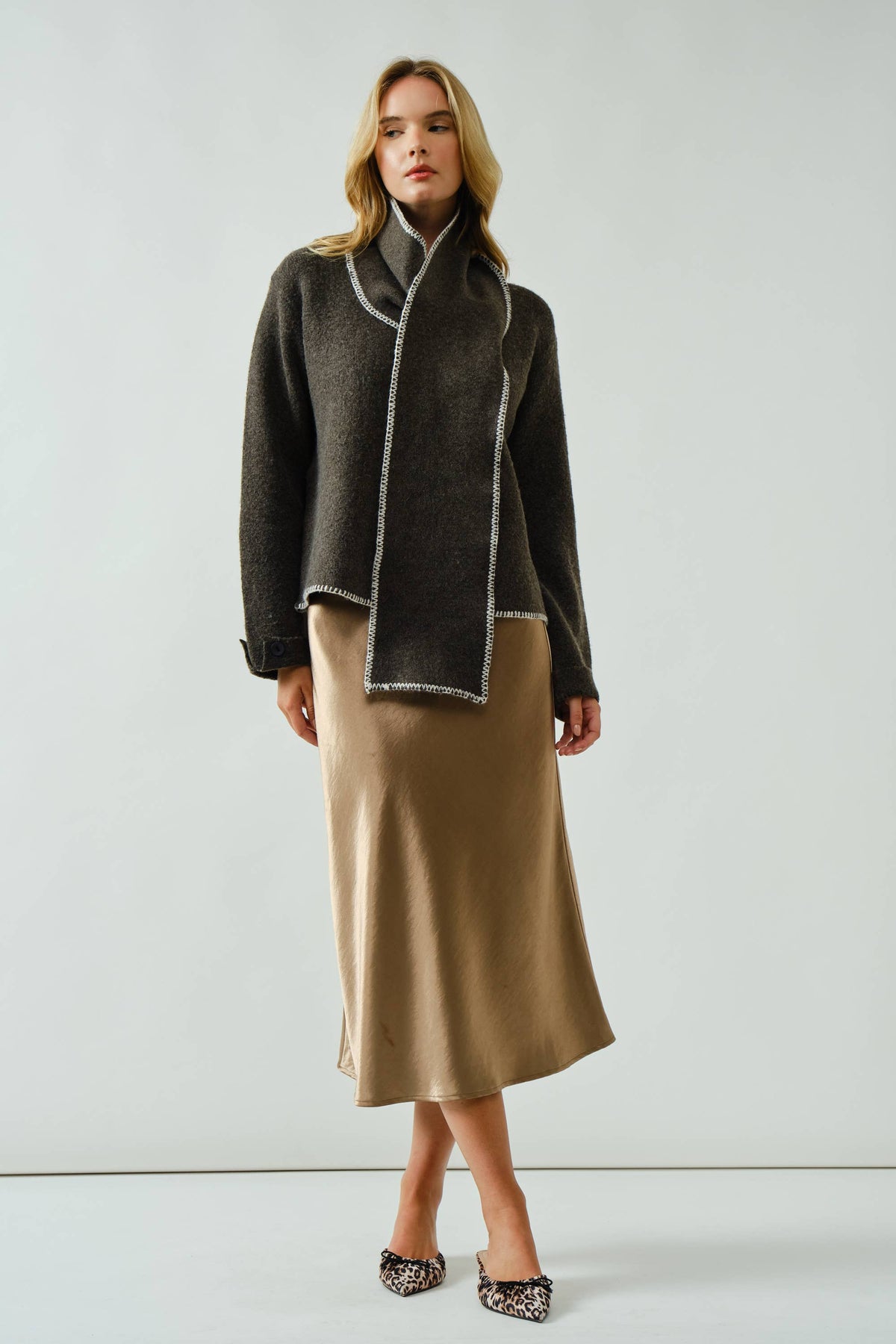 A-Line Satin Midi Skirt