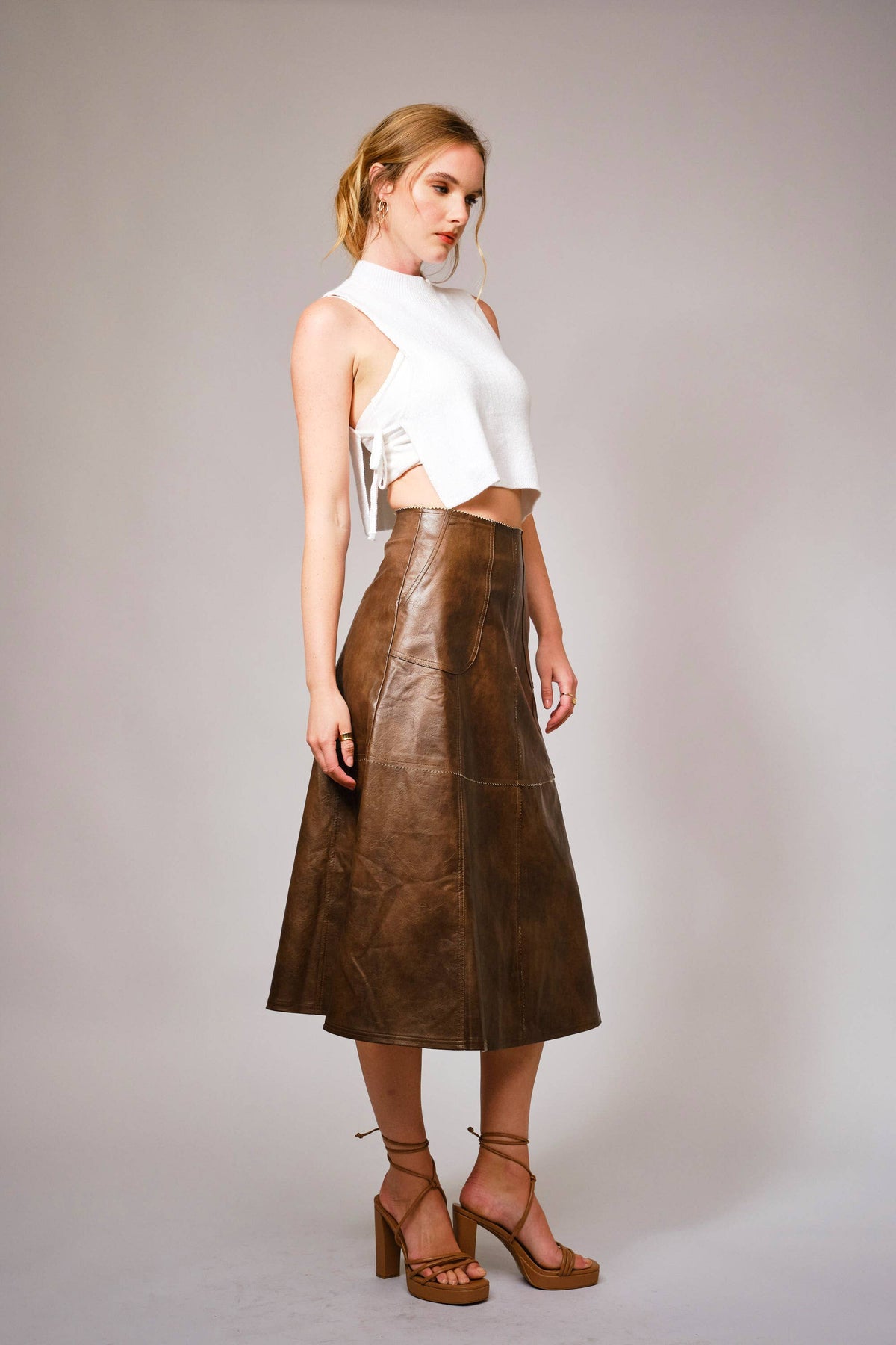The Chelsea Faux Leather Midi Skirt