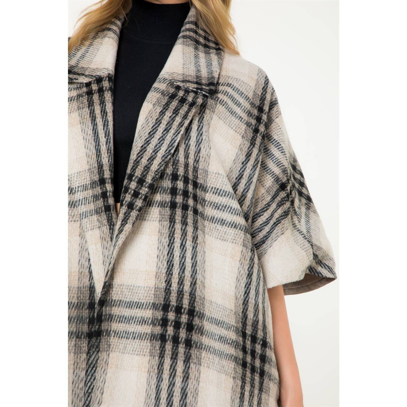 Plaid Drop Shoulder Mid Coat: RUST / XS-S-M-L(1-2-2-1)