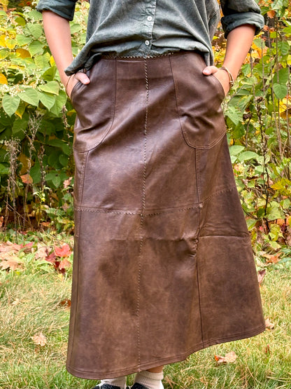 The Chelsea Faux Leather Midi Skirt