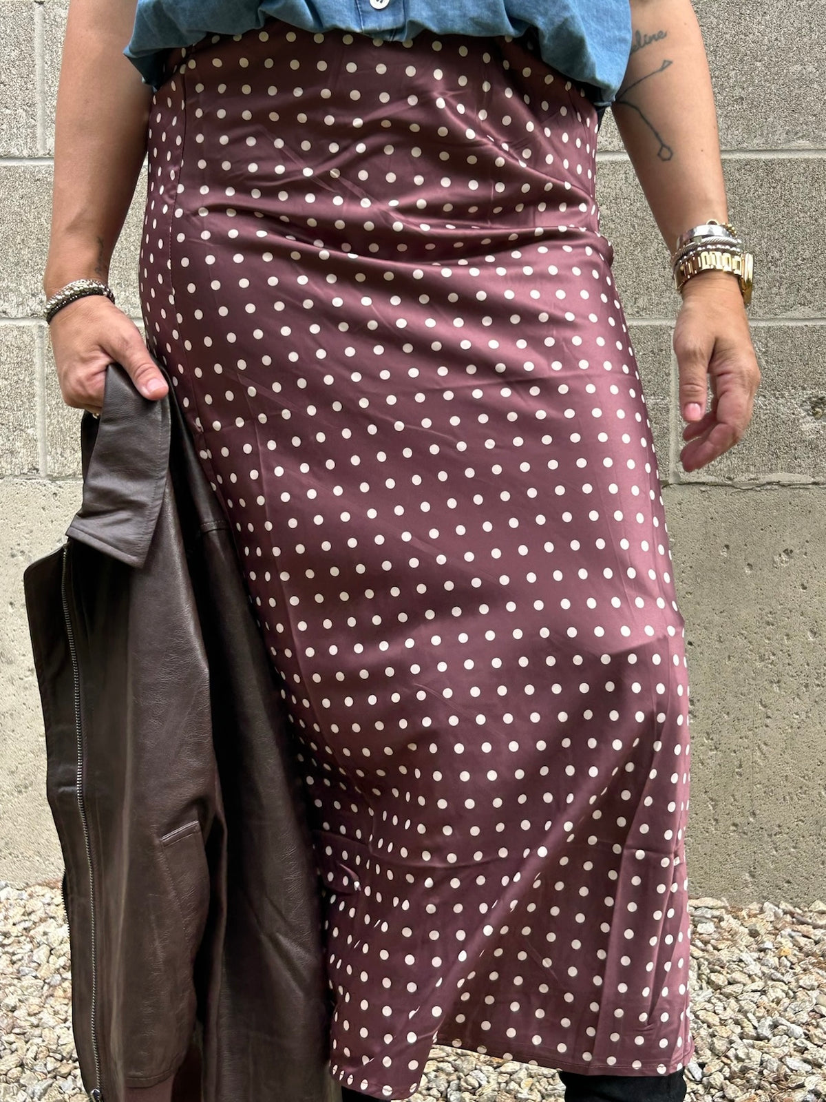 The Vienna Polka Dot Satin Skirt