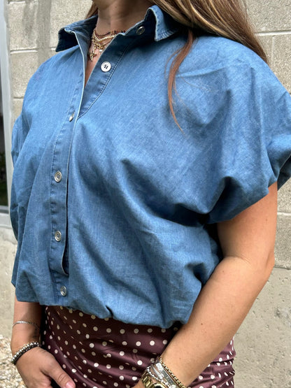 The Williamsburg Bubble Hem Denim Top