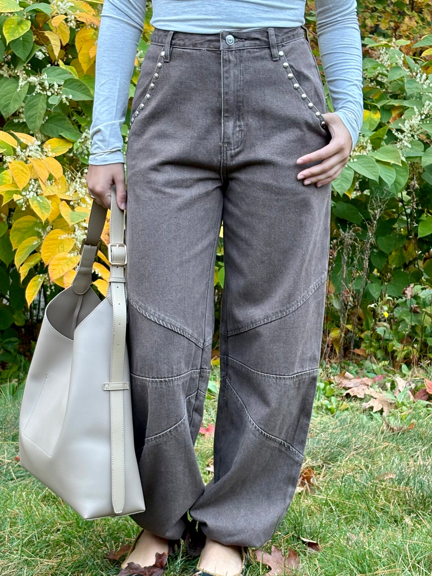 The Jennifer Metal Stud Drawstring Hem Jeans