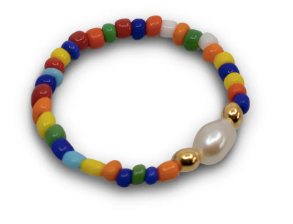 Lola Seed Bead and Freshwater Pearl Stretch Ring