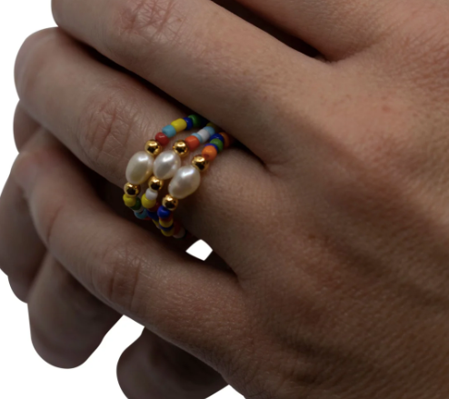 Lola Seed Bead and Freshwater Pearl Stretch Ring