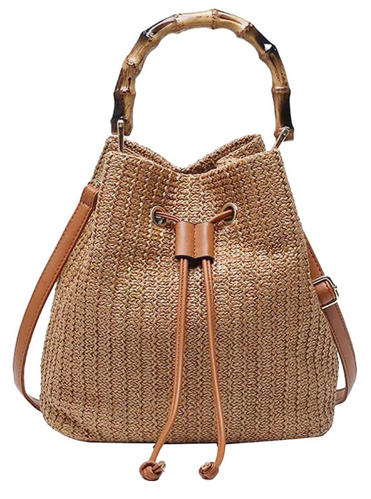Bamboo Handle Rattan Bucket Bag