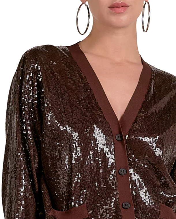 Relaxed V Neck Sequin Cardigan