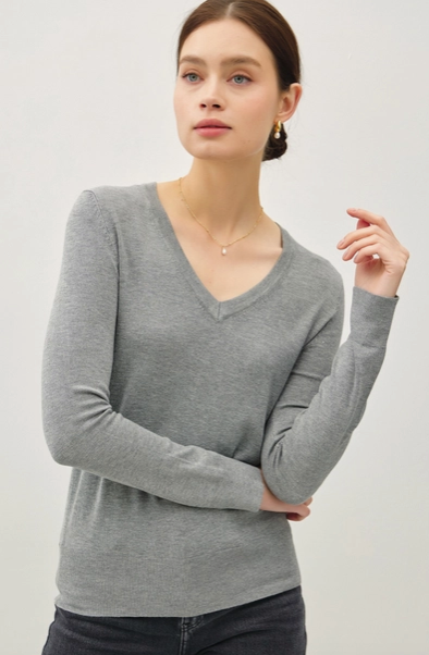 The Valerie V Neck Sweater: Black & Grey