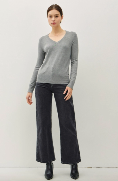 The Valerie V Neck Sweater: Black & Grey