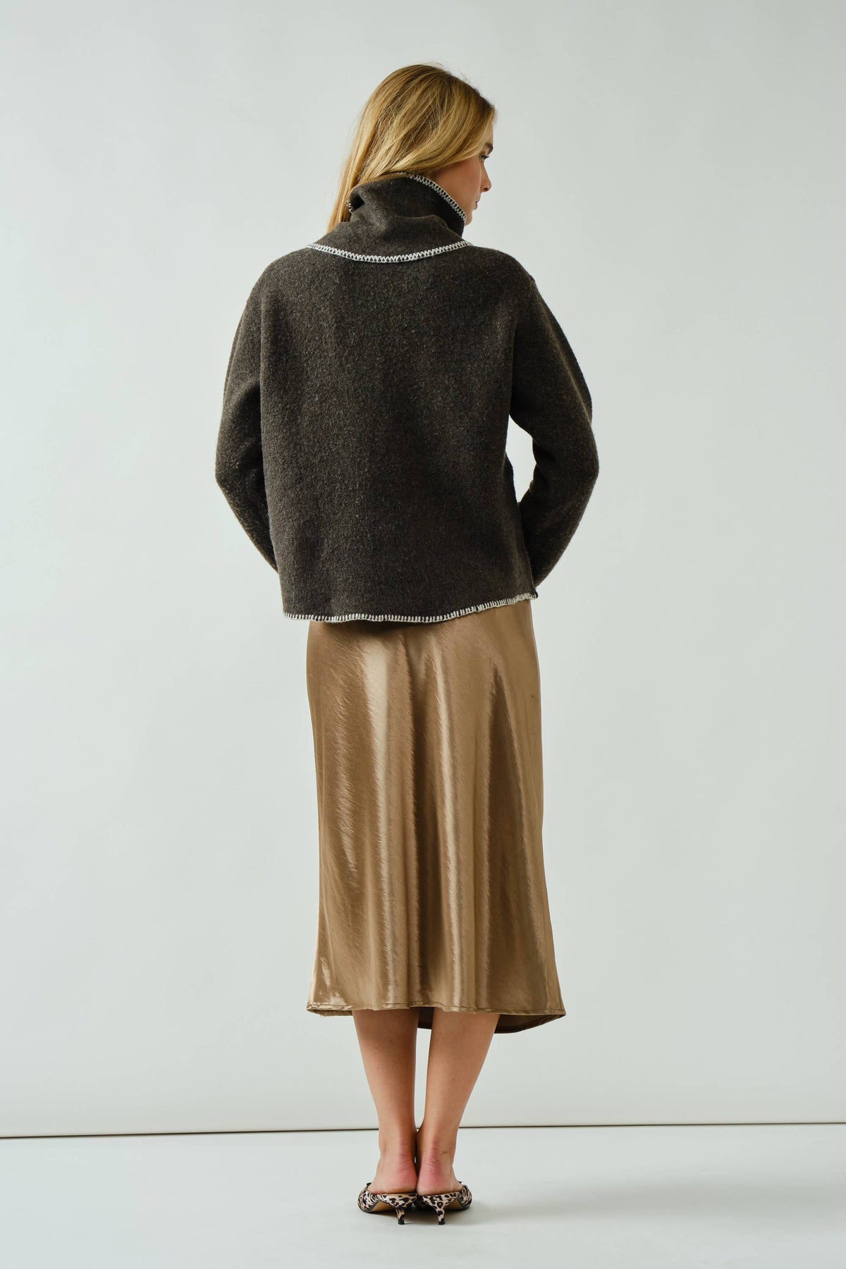 A-Line Satin Midi Skirt