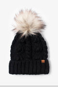 Knit Beanie with Faux Fur Pom: Black & Ivory