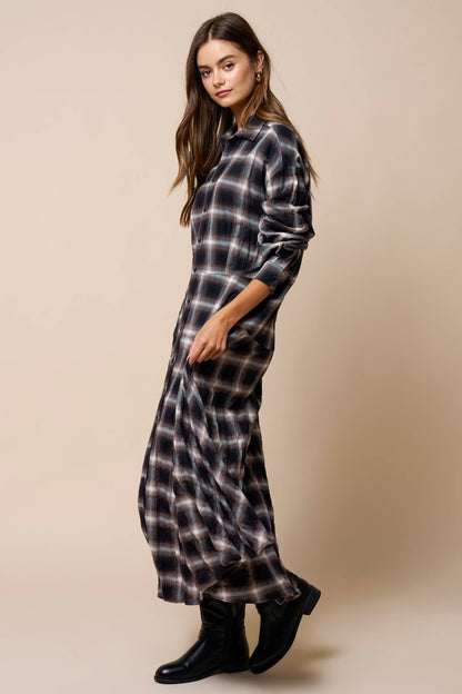 The Selena Plaid Button Down Maxi Dress