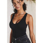 The Liv Ribbed Plunging Tank Bodysuit Black & White