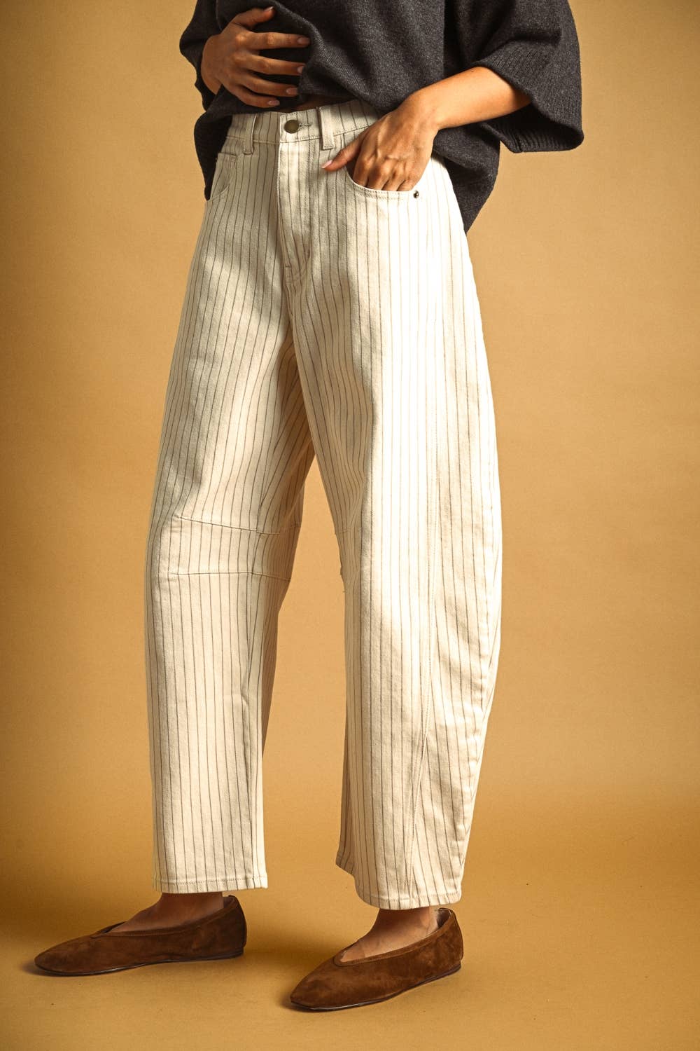 Pinstripe Barrel Jean