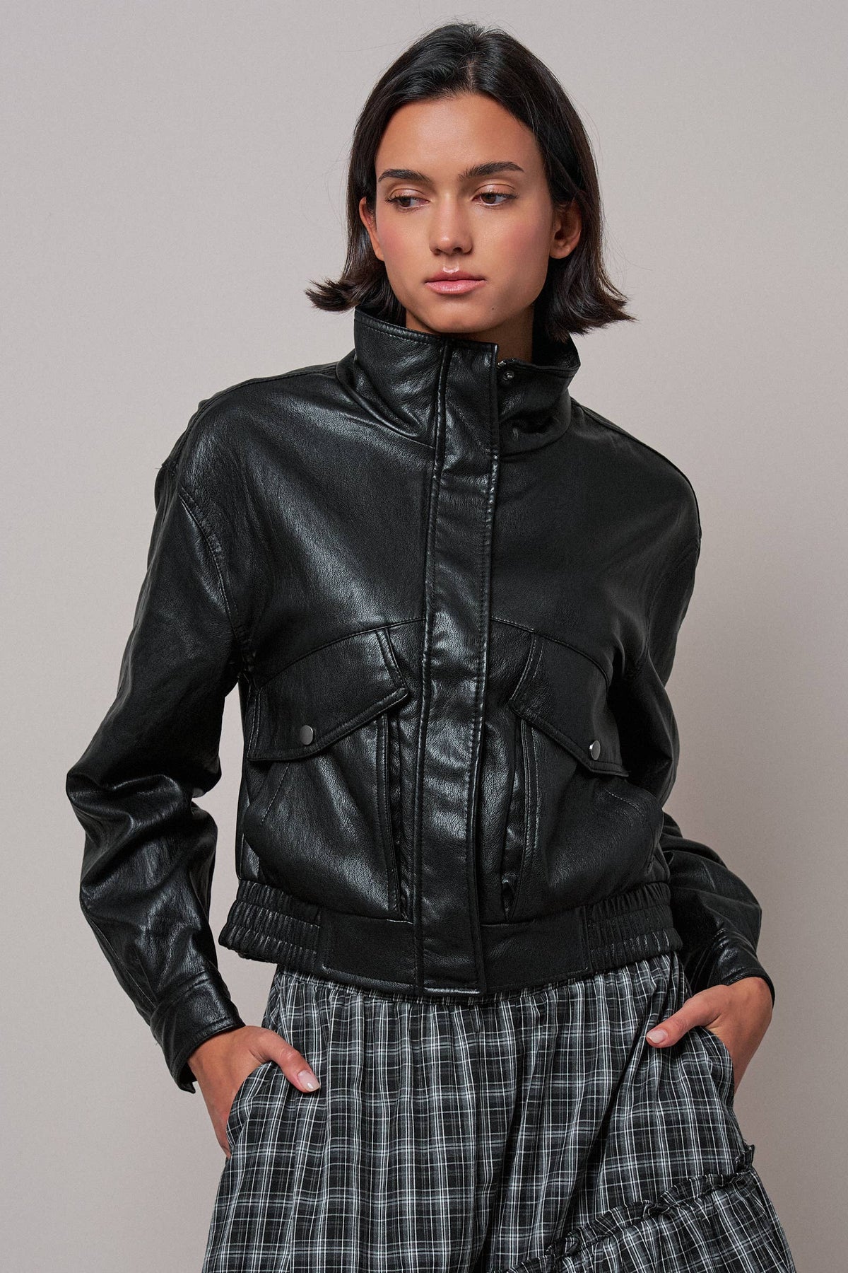 The Carlie Faux Leather Bomber Jacket