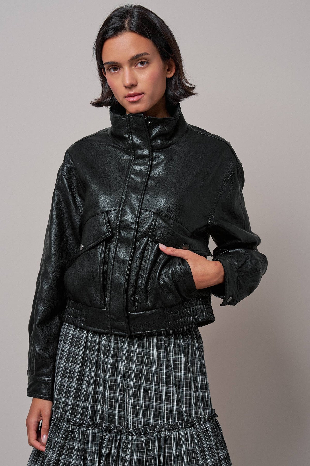 The Carlie Faux Leather Bomber Jacket