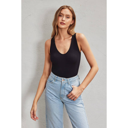 The Liv Ribbed Plunging Tank Bodysuit Black & White