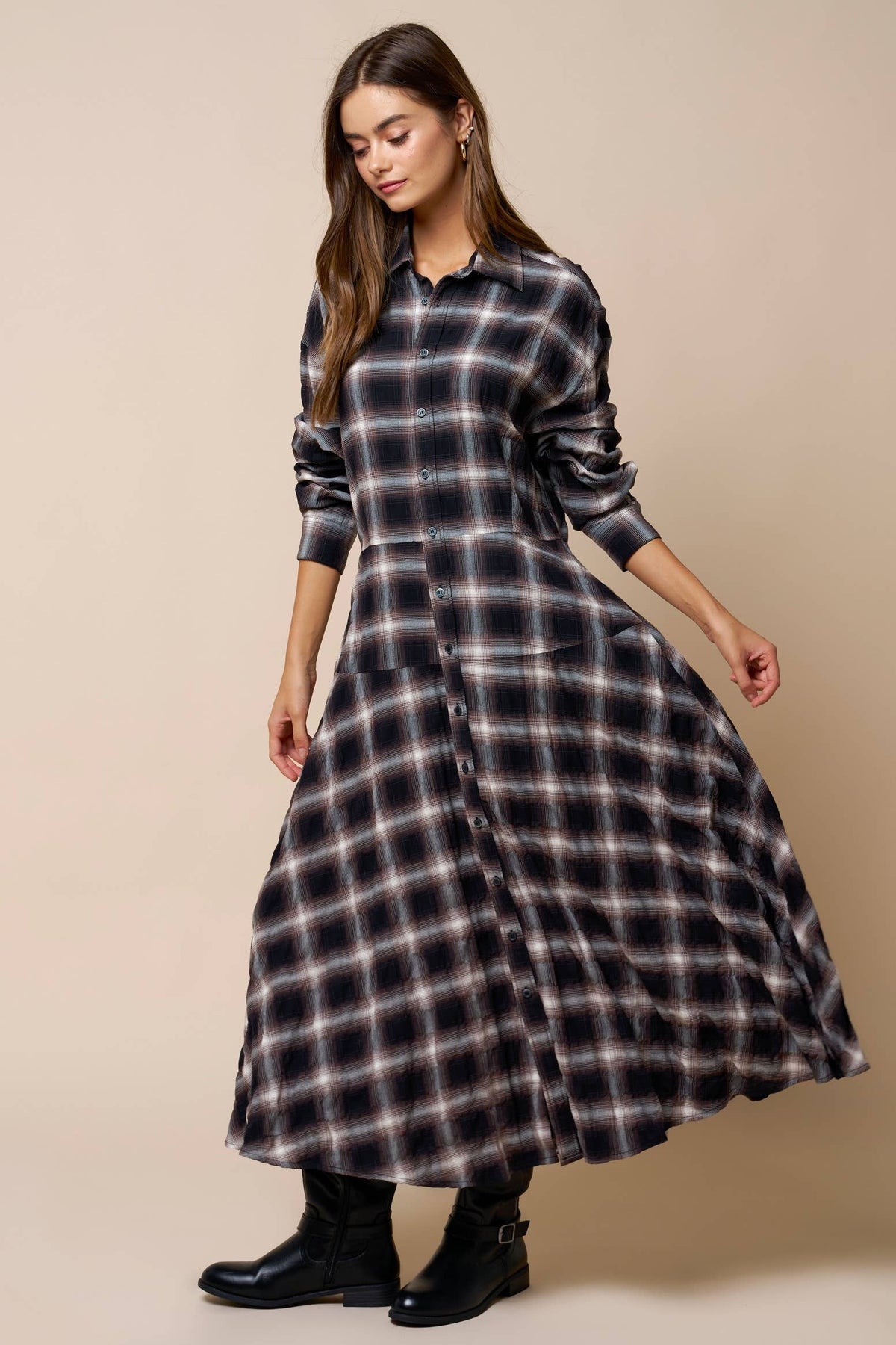 The Selena Plaid Button Down Maxi Dress