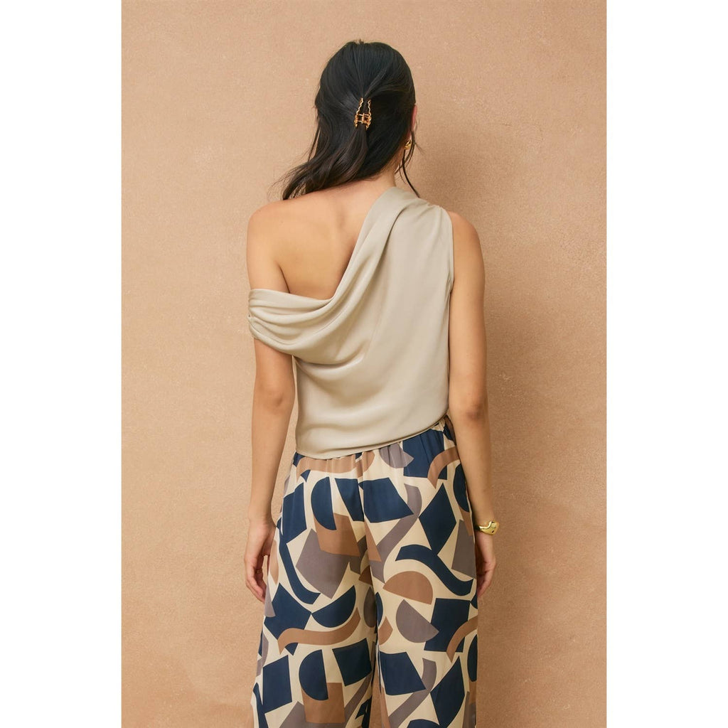 The Jenna Satin Asymmetrical Shoulder Top