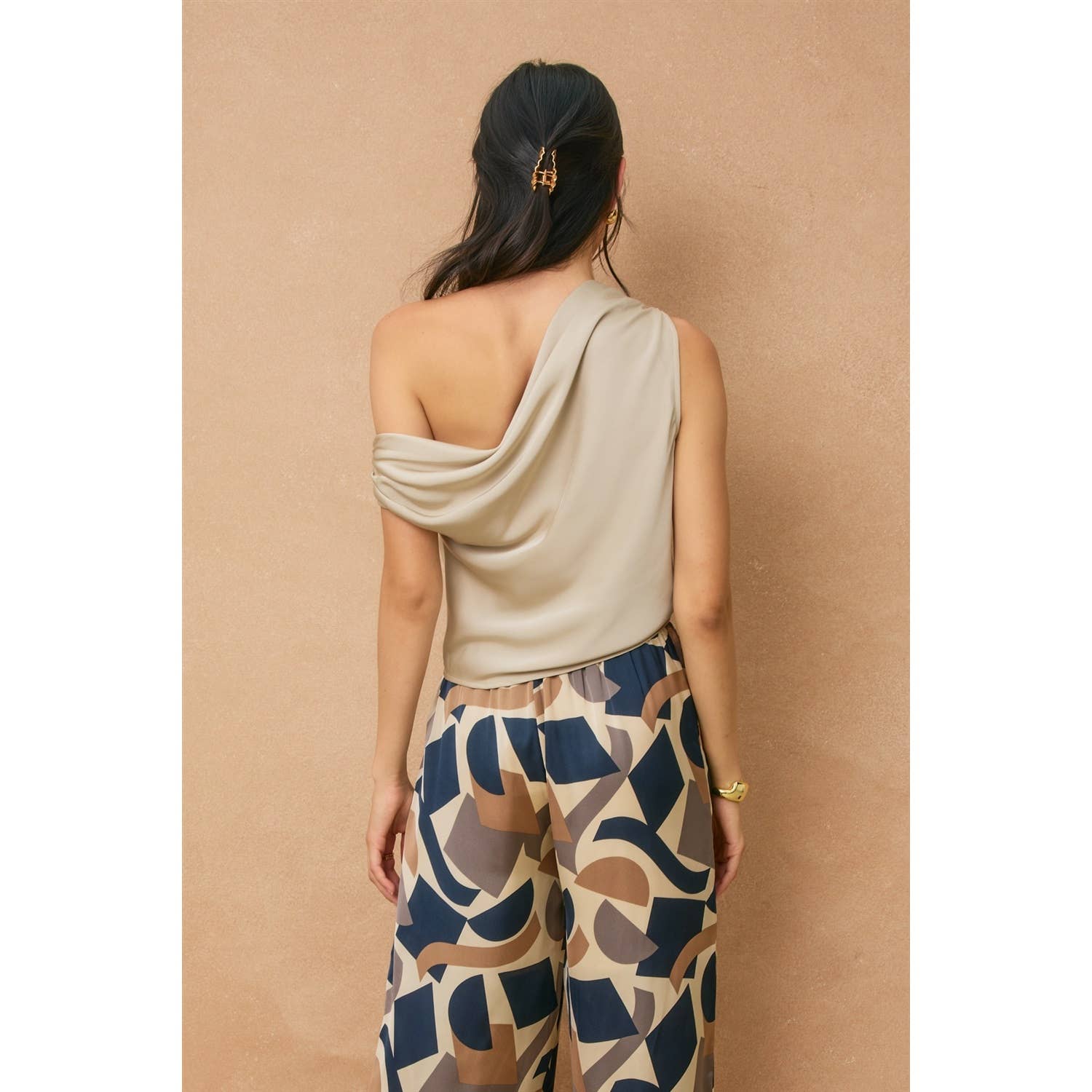 The Jenna Satin Asymmetrical Shoulder Top