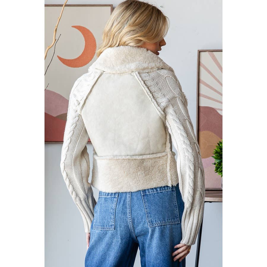 The Sadie Faux Leather Jacket with Sweater Sleeves