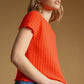 T7460   POINTELLE SHORT SLEEVE KNITTED TOP: OLD DENIM / L