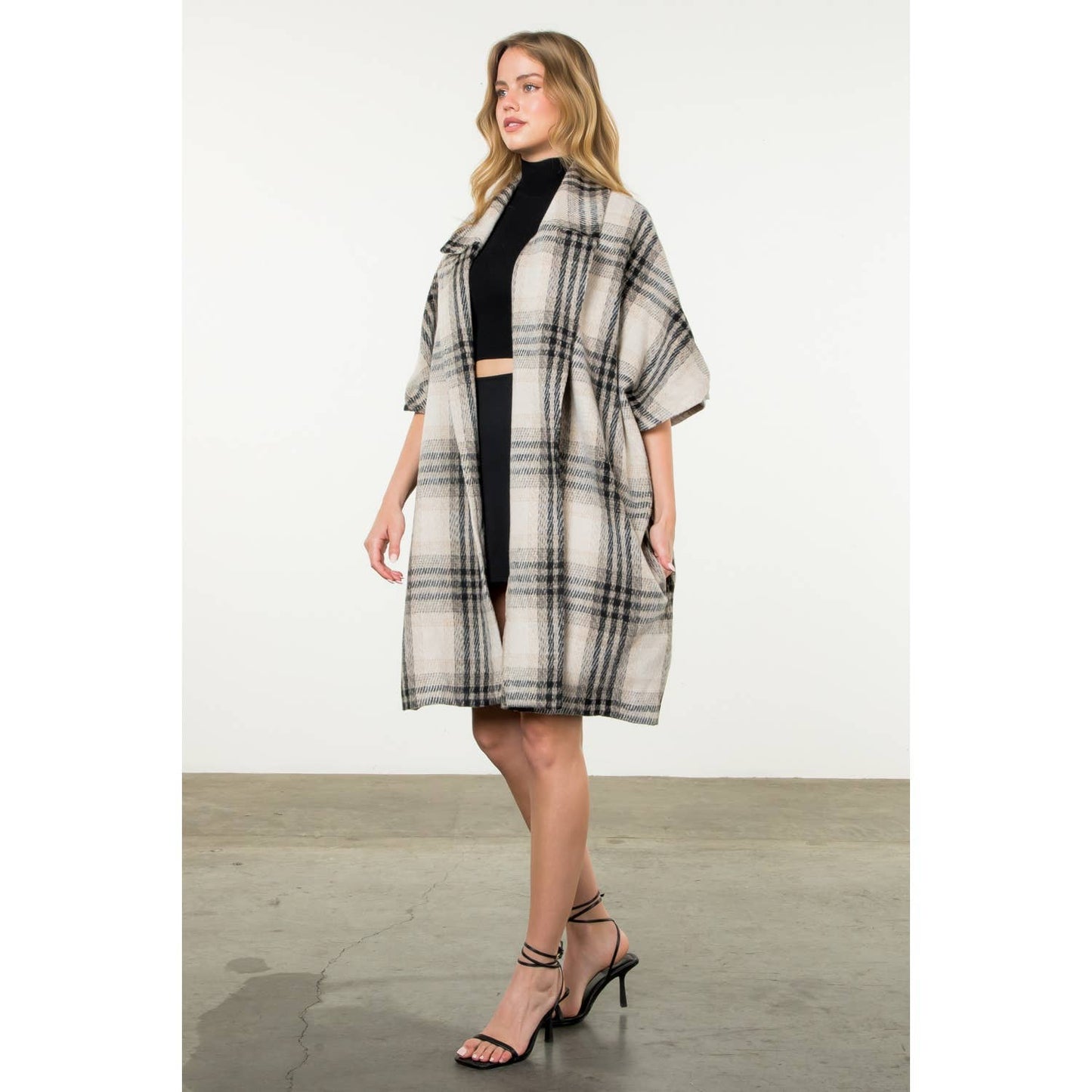 Plaid Drop Shoulder Mid Coat: RUST / XS-S-M-L(1-2-2-1)
