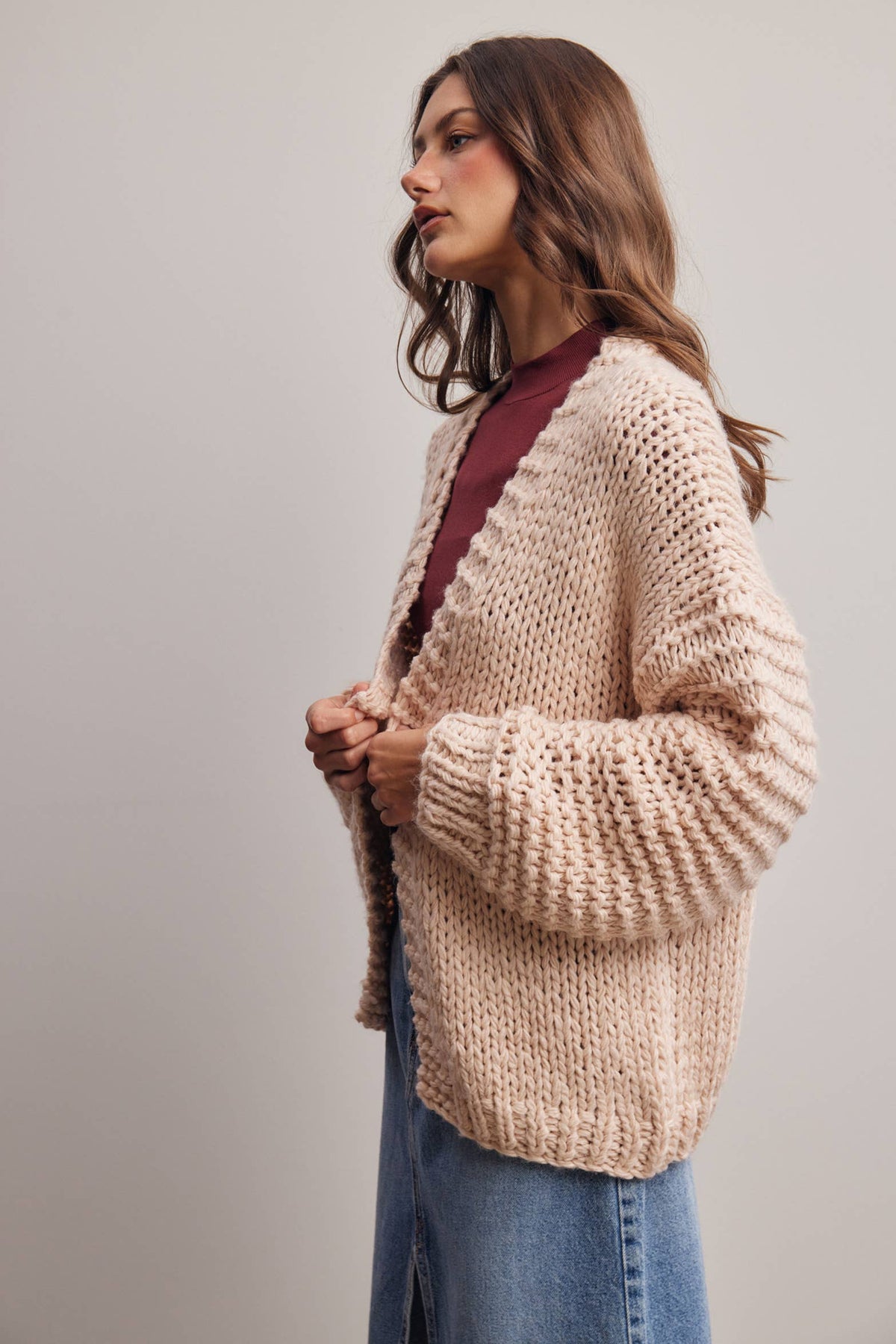 Chunky Knit Heart Back Cardigan