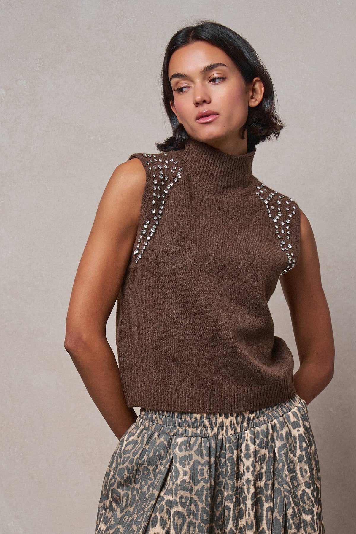 The Allie Crystal Embellished Sleeveless Mock Neck