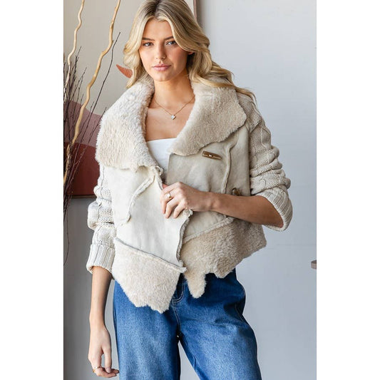 The Sadie Faux Leather Jacket with Sweater Sleeves