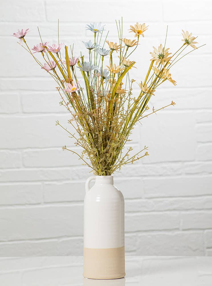 White/Natural Shiny & Matte Vase w/Handle