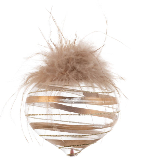 Feather Top Striped Glass Clear Ornament 2 shapes