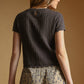 T7460   POINTELLE SHORT SLEEVE KNITTED TOP: OLD DENIM / L