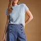 T7460   POINTELLE SHORT SLEEVE KNITTED TOP: OLD DENIM / L