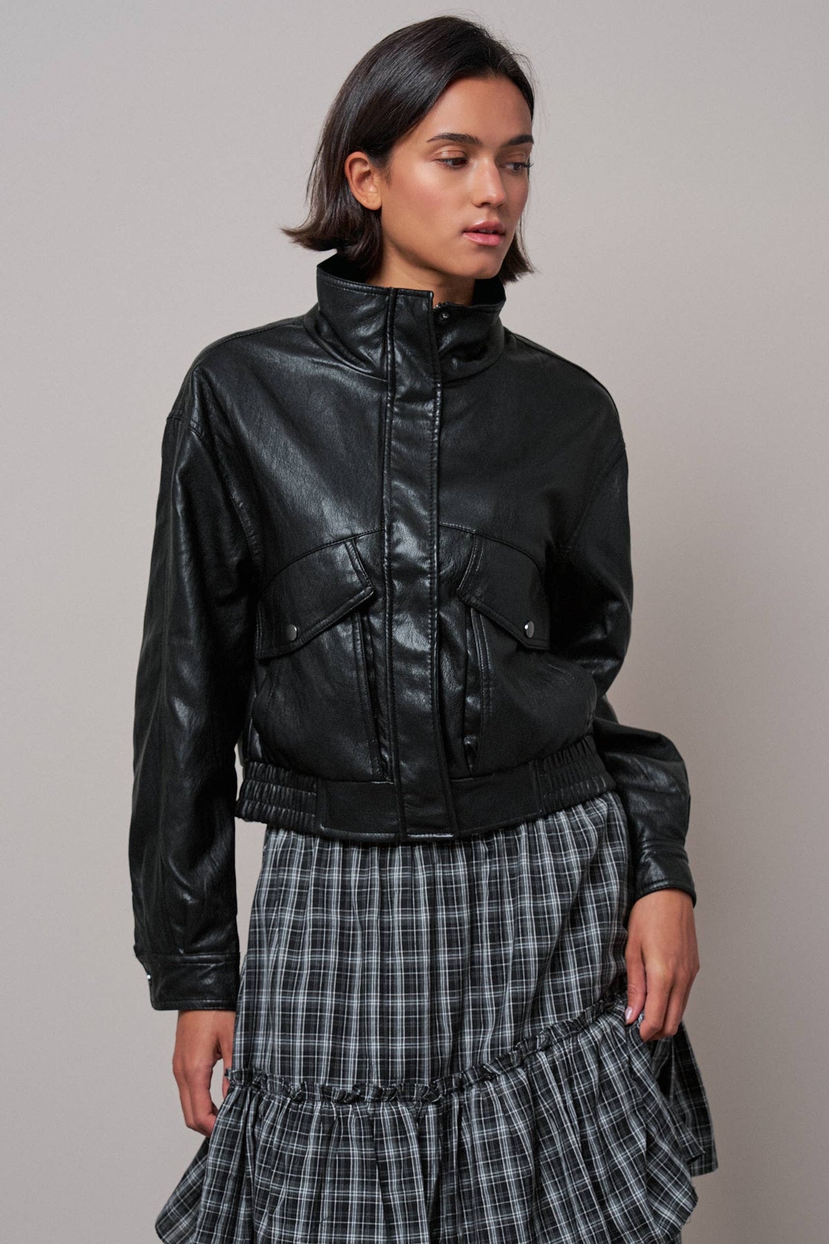 The Carlie Faux Leather Bomber Jacket