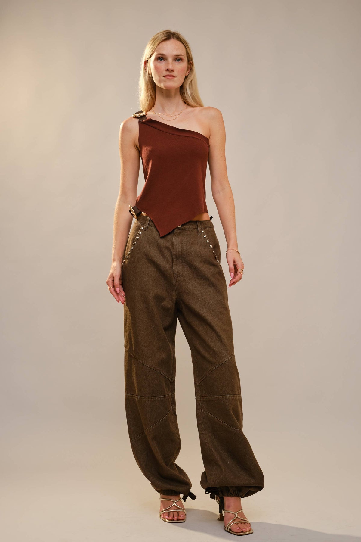 The Jennifer Metal Stud Drawstring Hem Jeans