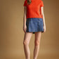T7460   POINTELLE SHORT SLEEVE KNITTED TOP: OLD DENIM / L
