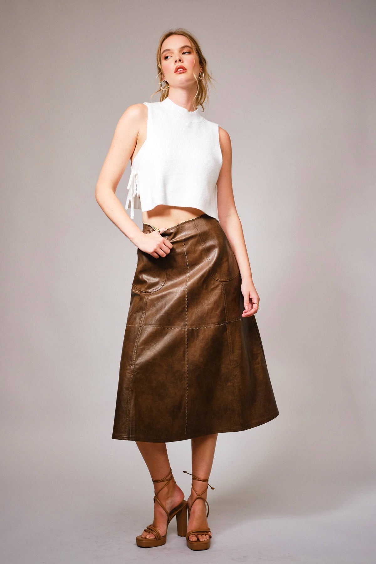 The Chelsea Faux Leather Midi Skirt