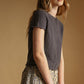T7460   POINTELLE SHORT SLEEVE KNITTED TOP: OLD DENIM / L